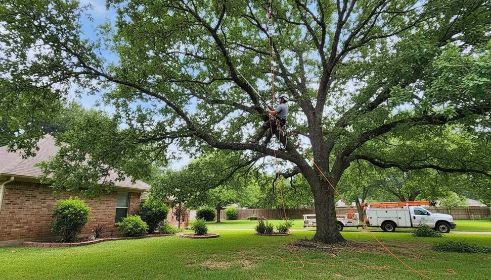 Tree trimming and pruning work on a Boise property